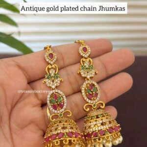 Antique Gold Plated Chain Jhumkas