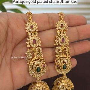 Antique Gold Plated Chain Jhumkas