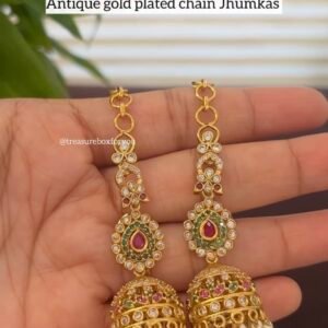 Antique Gold Plated Chain Jhumkas
