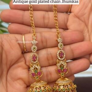 Antique Gold Plated Chain Jhumkas