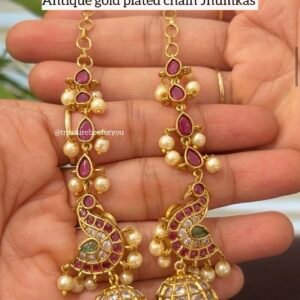 Antique Gold Plated Chain Jhumkas
