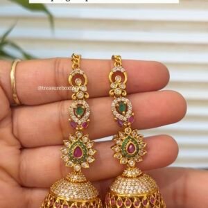 Antique Gold Plated Chain Jhumkas